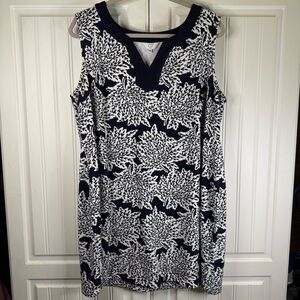 Crown & Ivy Sleeveless Navy & White Leaf Print Dress – Size 1X